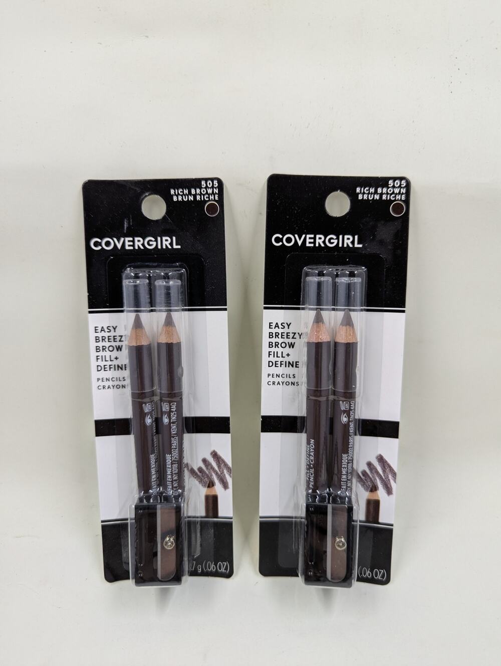 Covergirl Easy Breezy Brow Fill & Define Pencil 505 Rich Brown 2 packages new